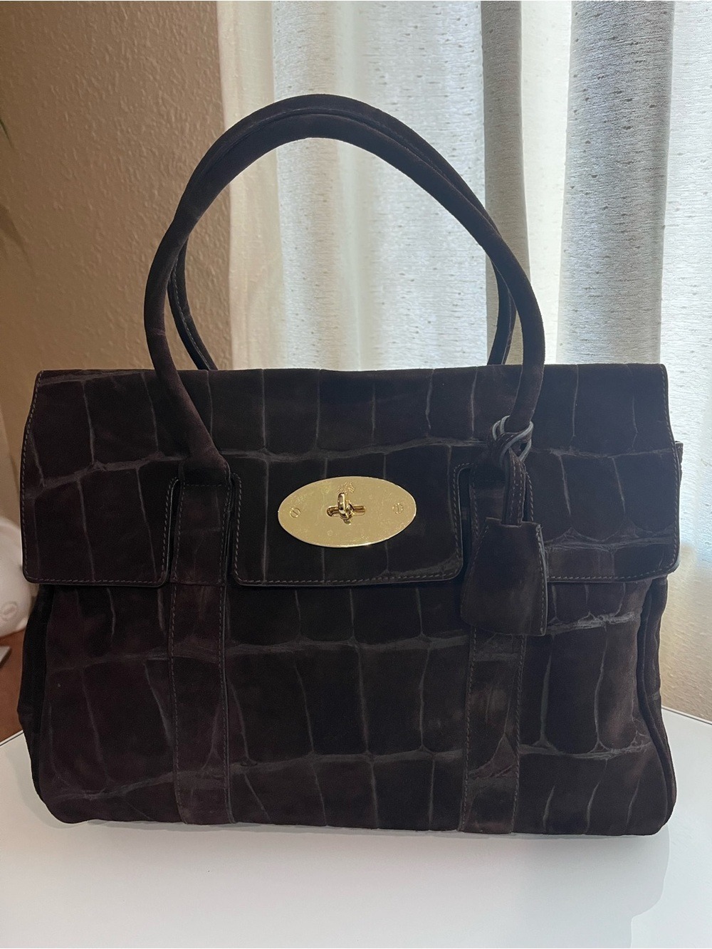 MULBERRY CHOCOLATE CROC EMBOSSED SUEDE BAYSWATER - Picture 11 of 11